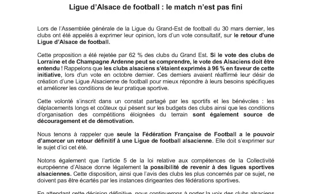 Ligue d’Alsace de football : le match n’est pas fini