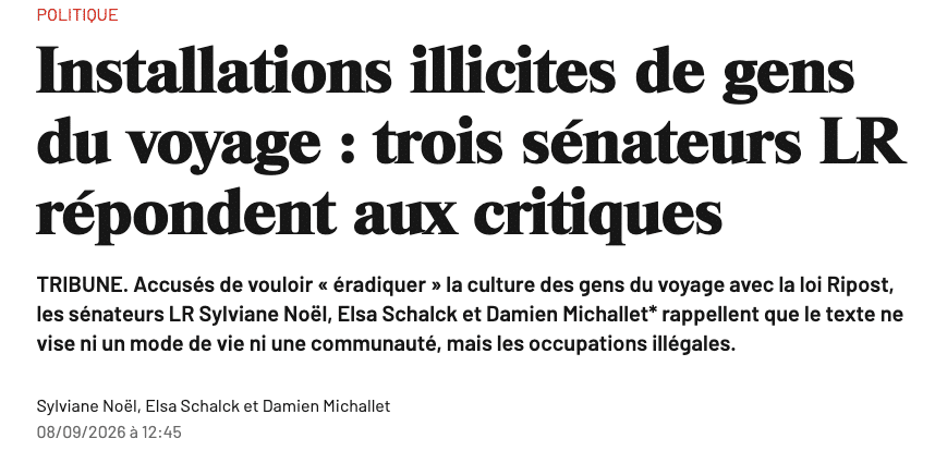 TRIBUNE : « Installations illicites de gens du voyage : trois sénateurs LR répondent aux critiques »